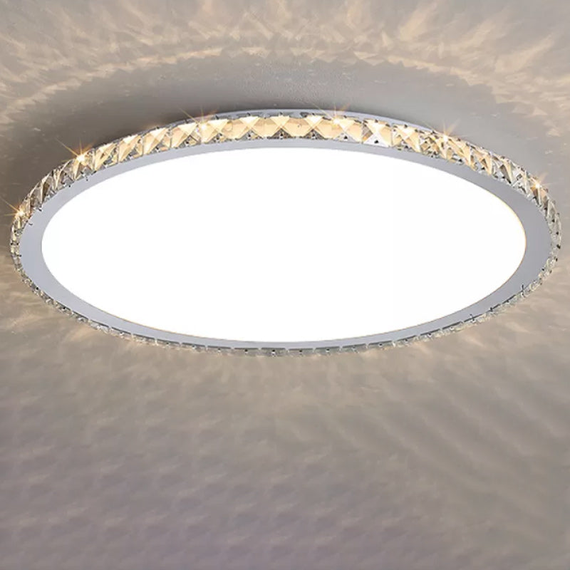 Modern Metal Ceiling Light Circle Shape Flush Mount with Crystal Shade for Living Room