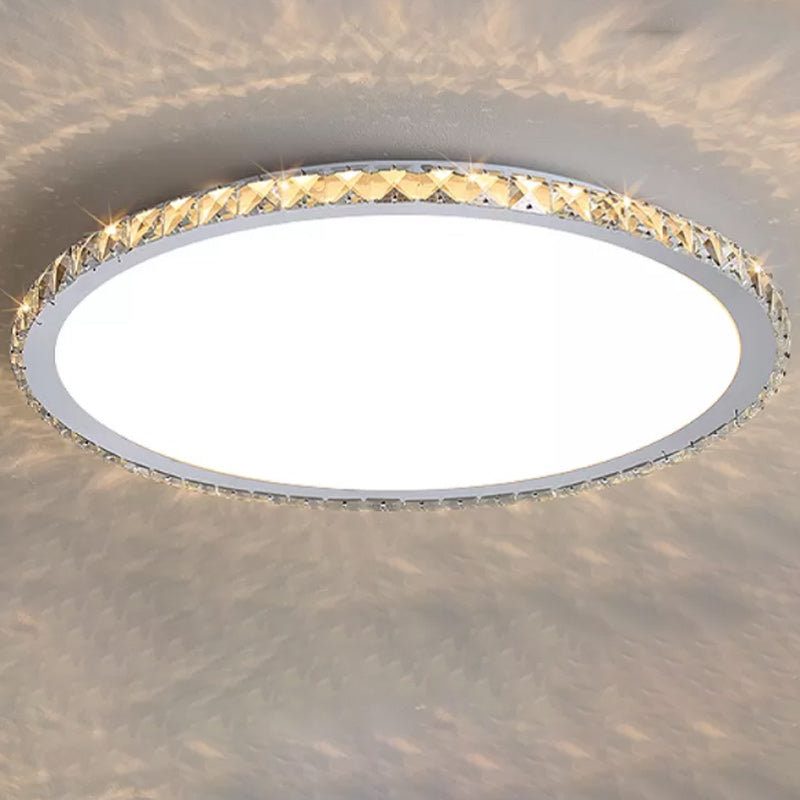 Modern Metal Ceiling Light Circle Shape Flush Mount with Crystal Shade for Living Room