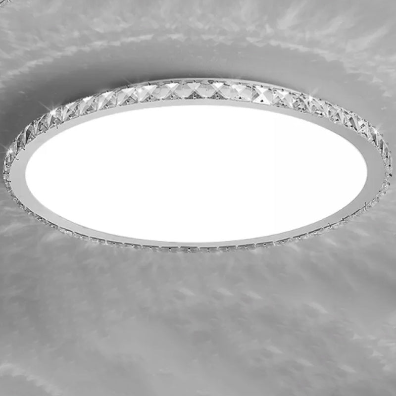 Modern Metal Ceiling Light Circle Shape Flush Mount with Crystal Shade for Living Room