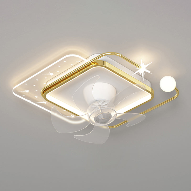 Geometric Shape Metal Ceiling Fans Modern 4-Lights Ceiling Fan Lamp Fixture in White