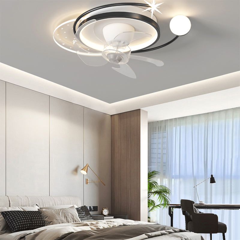 Geometric Shape Metal Ceiling Fans Modern 4-Lights Ceiling Fan Lamp Fixture in White