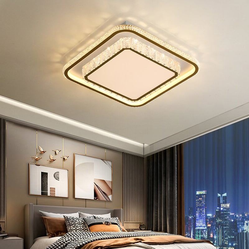 Modern Metal Ceiling Light Geometric Shape Flush Mount with Crystal Shade for Bedroom