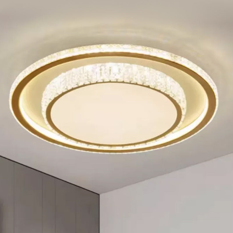 Modern Metal Ceiling Light Geometric Shape Flush Mount with Crystal Shade for Bedroom