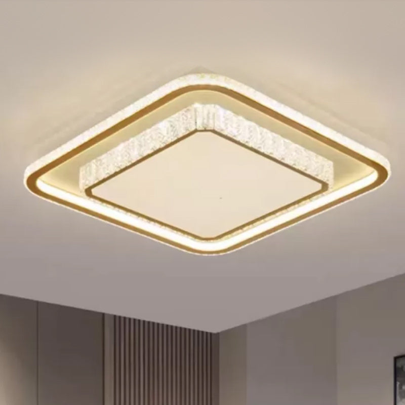 Modern Metal Ceiling Light Geometric Shape Flush Mount with Crystal Shade for Bedroom