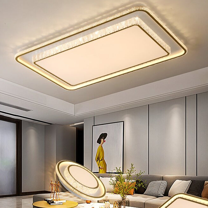 Modern Metal Ceiling Light Geometric Shape Flush Mount with Crystal Shade for Bedroom