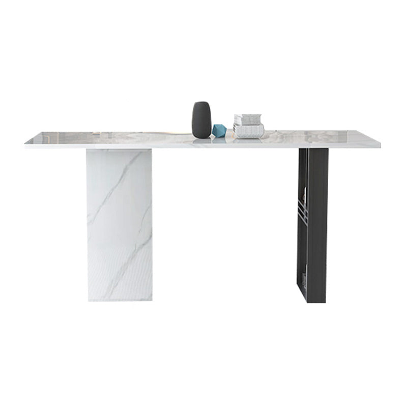 White Stone Bar Dining Table Industrial Rectangle Bar Dining Table with Sled Base