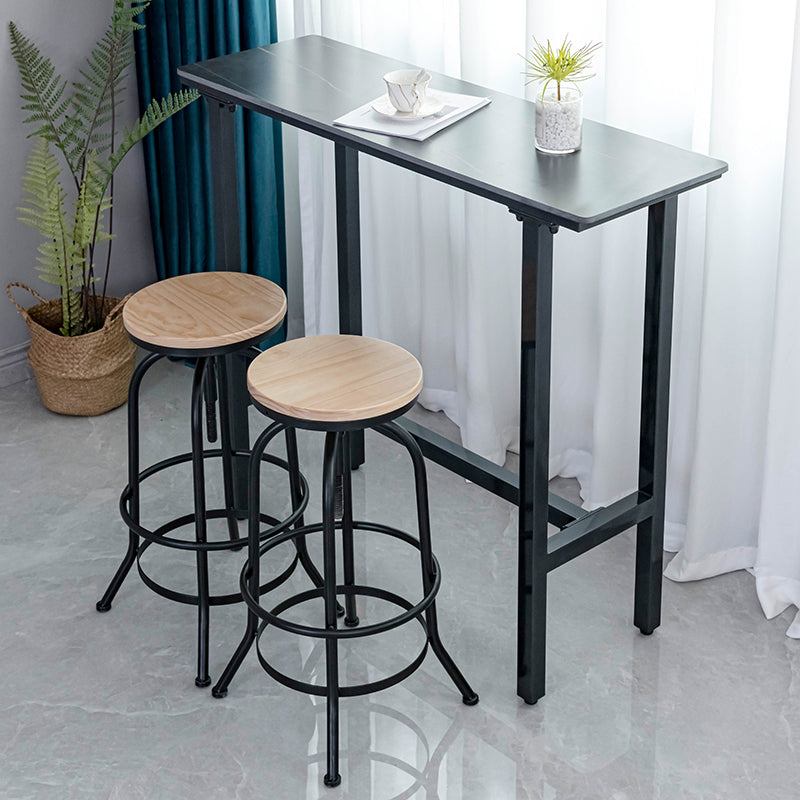 Rectangle Stone Bar Dining Table Industrial Bar Dining Table with Trestle Base in Black