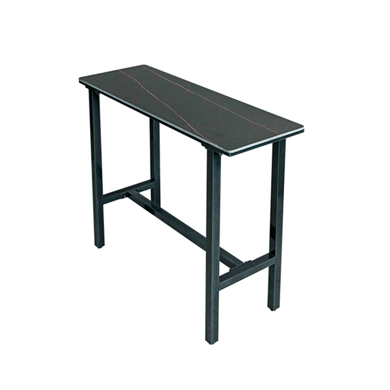 Rectangle Stone Bar Dining Table Industrial Bar Dining Table with Trestle Base in Black