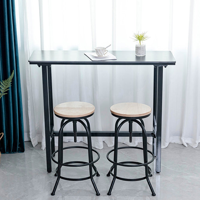 Rectangle Stone Bar Dining Table Industrial Bar Dining Table with Trestle Base in Black