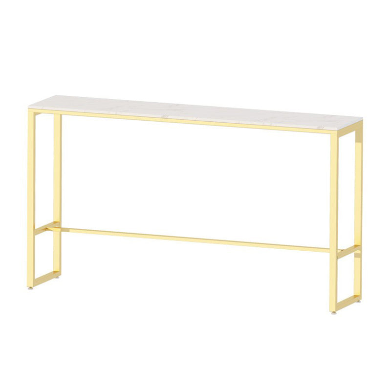 Rectangle Stone Bar Dining Table Industrial Bar Dining Table with Gold Trestle Base