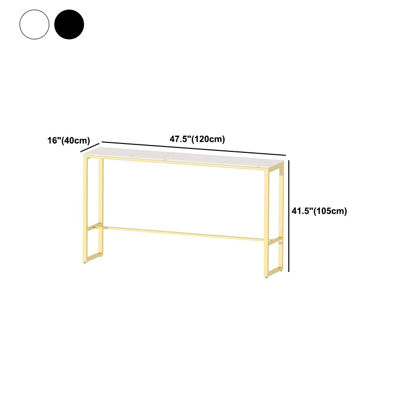 Rectangle Stone Bar Dining Table Industrial Bar Dining Table with Gold Trestle Base