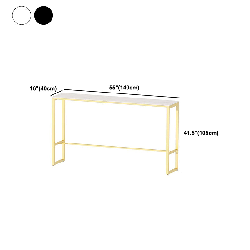 Rectangle Stone Bar Dining Table Industrial Bar Dining Table with Gold Trestle Base