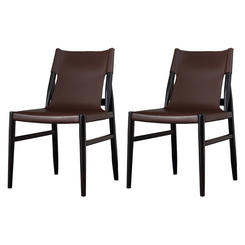 Ash Solid Wood Side Chair Contemporary Leather Armless Dining Chair