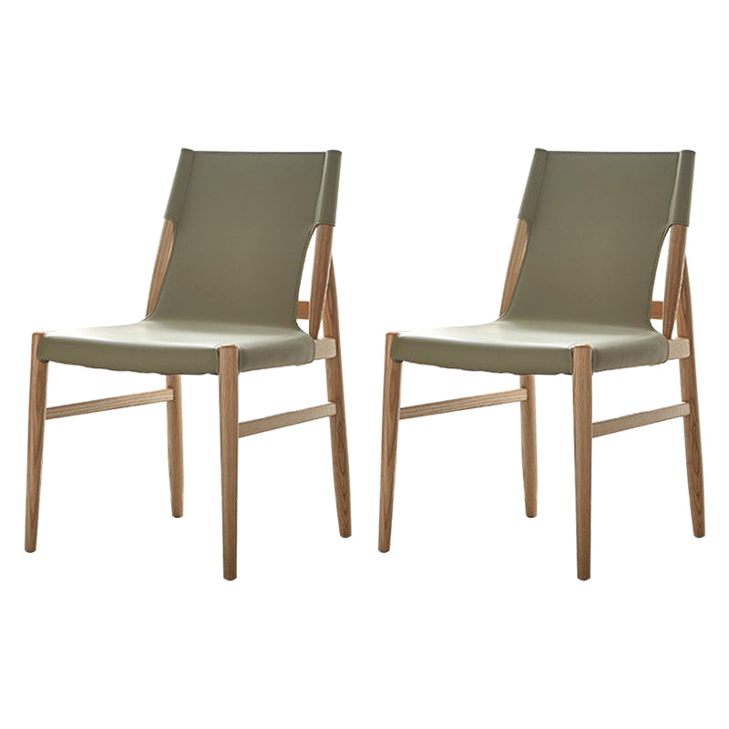 Ash Solid Wood Side Chair Contemporary Leather Armless Dining Chair