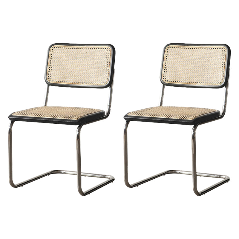 Rattan Armless Dining Chair Contemporary Side Chair with Silver Base