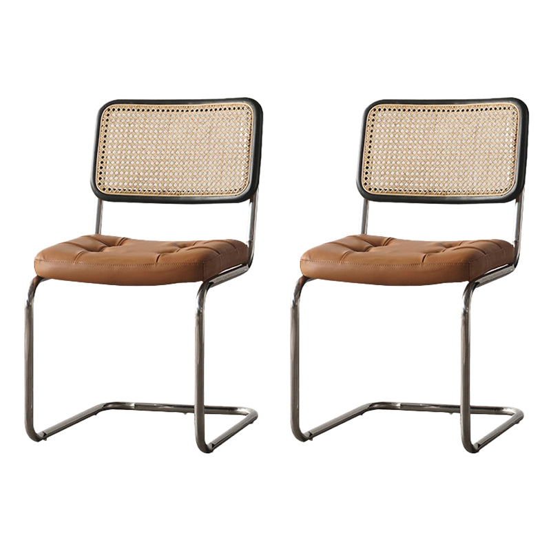 Rattan Armless Dining Chair Contemporary Side Chair with Silver Base