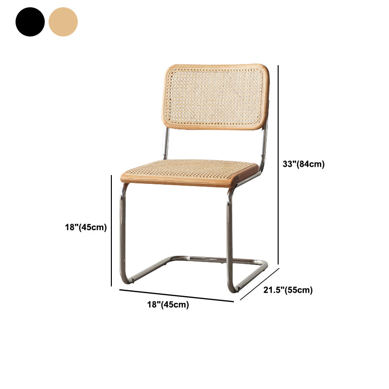 Rattan Armless Dining Chair Contemporary Side Chair with Silver Base