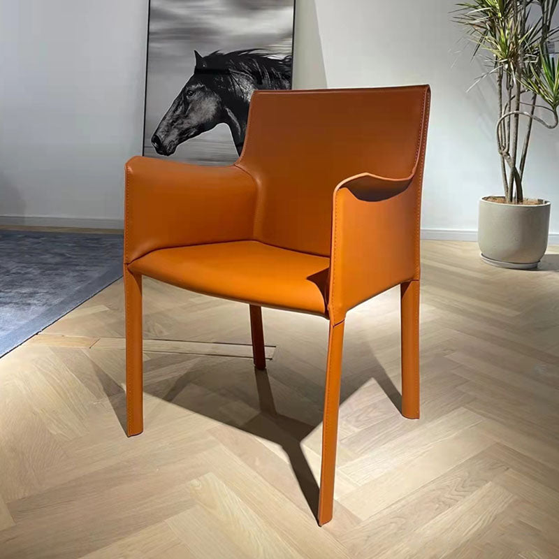 Contemporary Leather Dining Chair Parsons Chair in Matte Finish with Steel Legs