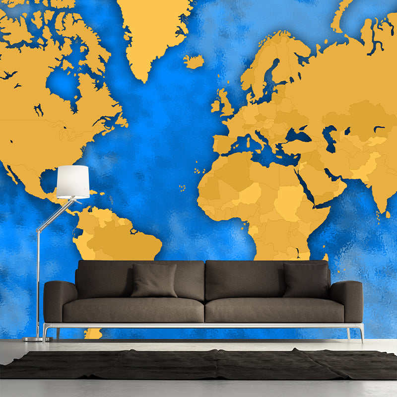 Contemporary Illustration Map Pattern Wallpaper Mildew Resistant Living Room Wall Mural