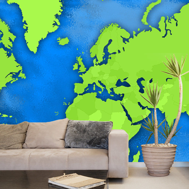 Contemporary Illustration Map Pattern Wallpaper Mildew Resistant Living Room Wall Mural