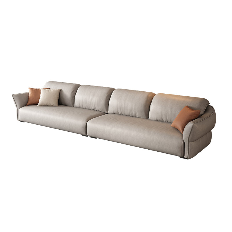 Nordic Faux Leather Sofa, Flared Arm Sofa with Bolster Pillows