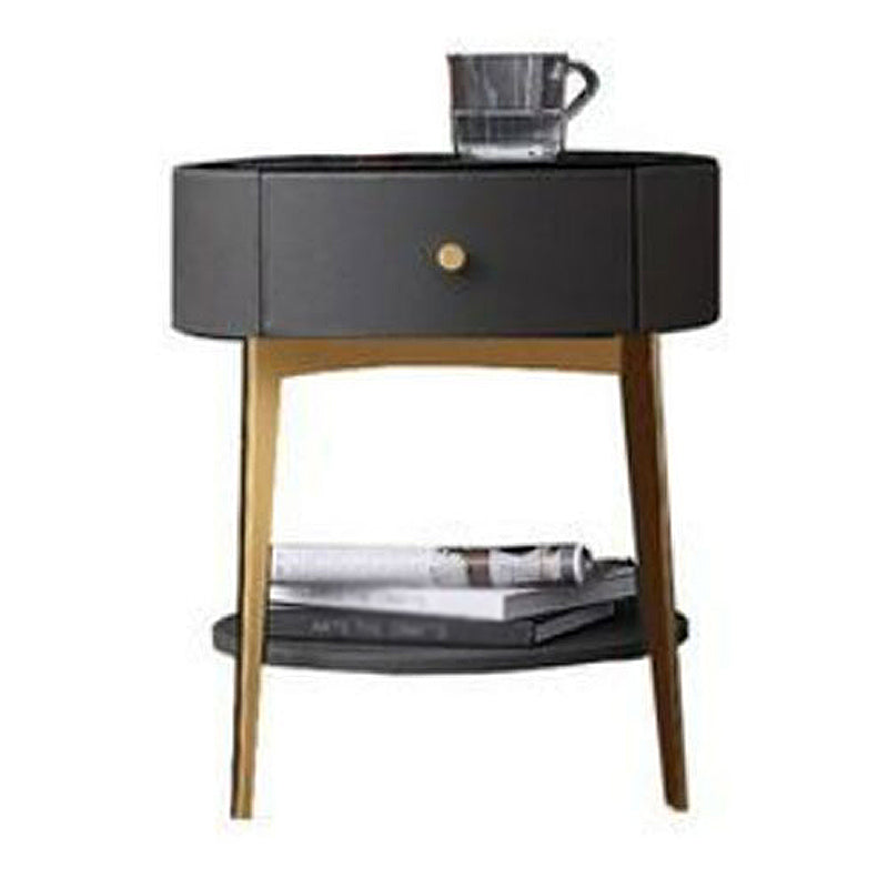 1-Drawer/1-Shelf Nightstand Dia 17.72" Stone Round Nightstand