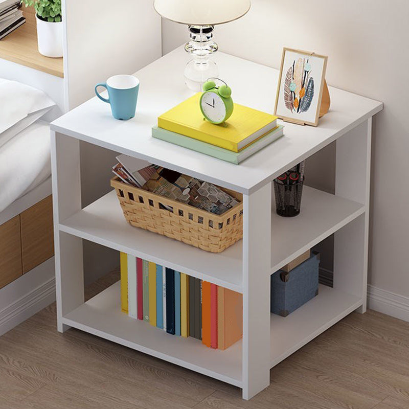 Modern Wood Square Top Nightstand 12" Wide Bedside Cabinet with Shelf