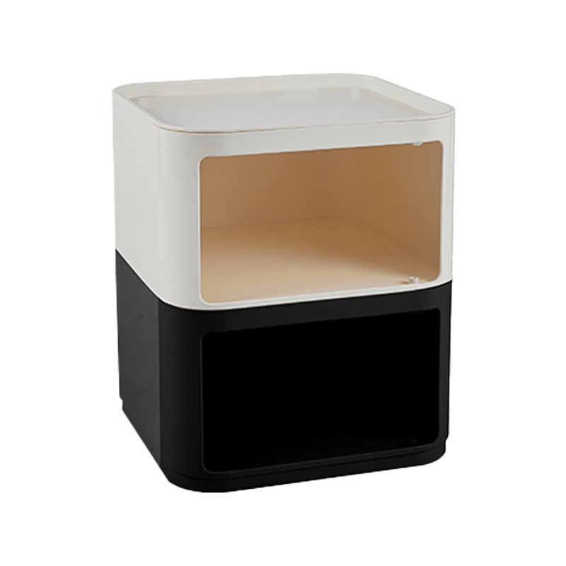 Scandinavian Plastic Night Table 15" Wide Square Nightstand with Drawers