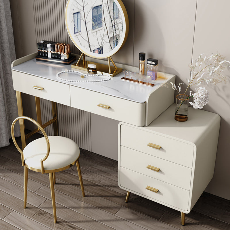 Glam Beige Vanity Dressing Table Set Slate Top Dressing Table