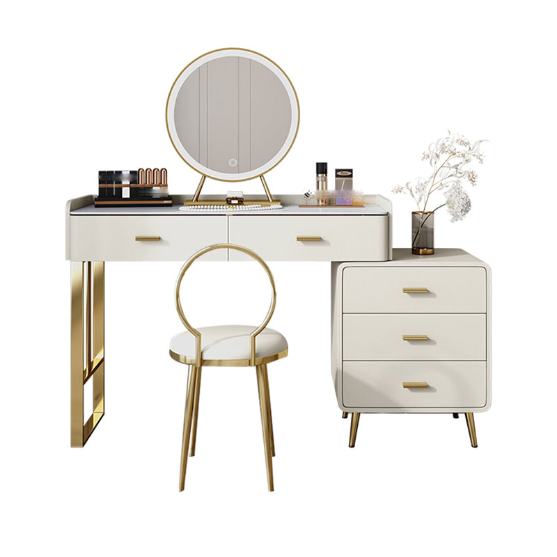 Glam Beige Vanity Dressing Table Set Slate Top Dressing Table