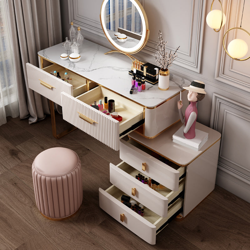 Slate Top Makeup Vanity Set Glam Beige Vanity Dressing Table Set