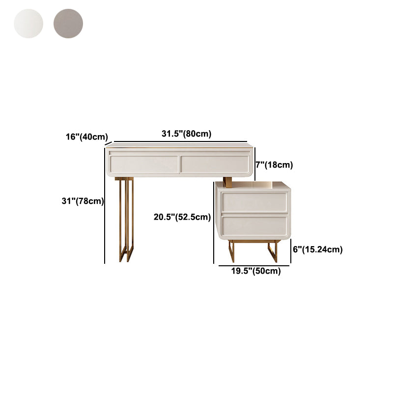 White/grey Rock Plank Countertop Solid Wood Frame Gold Metal Base with 2/4-drawer Dresser