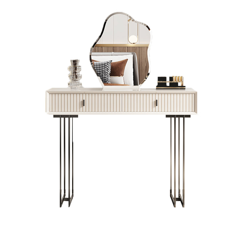 Modern Wooden Make-up Vanity Beige Dressing Table Stool Set with 2 Drawers