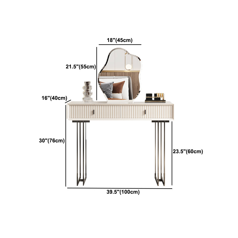 Modern Wooden Make-up Vanity Beige Dressing Table Stool Set with 2 Drawers