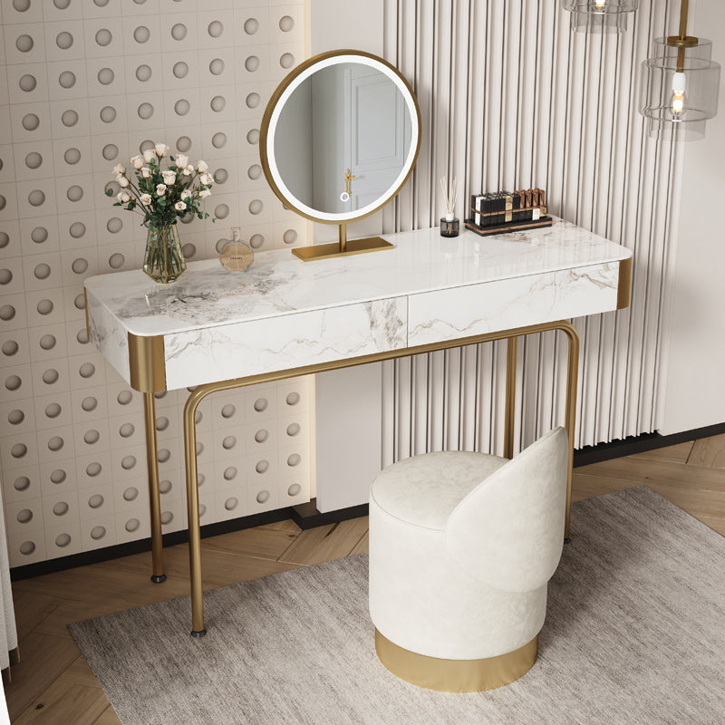 Glam Slate and Metal Makeup Dressing Table Stool Set with 2 Drawers