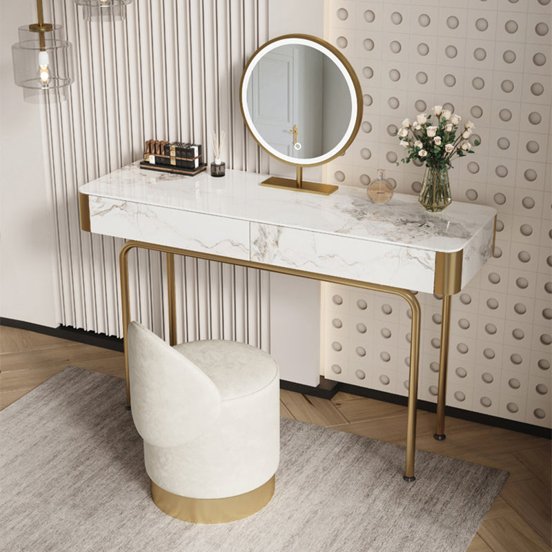 Glam Slate and Metal Makeup Dressing Table Stool Set with 2 Drawers