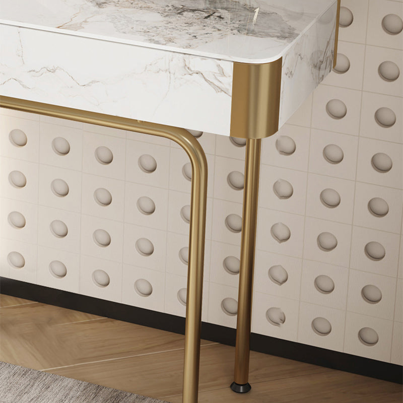 Glam Slate and Metal Makeup Dressing Table Stool Set with 2 Drawers