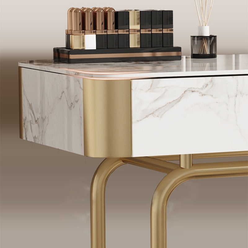 Glam Slate and Metal Makeup Dressing Table Stool Set with 2 Drawers