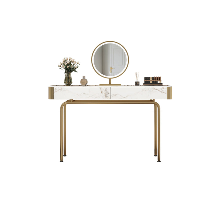 Glam Slate and Metal Makeup Dressing Table Stool Set with 2 Drawers