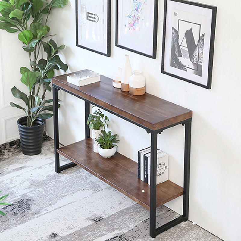 Solid Wood Rectangle Console Table Mid-Century Modern Ironcraft Frame Accent Table