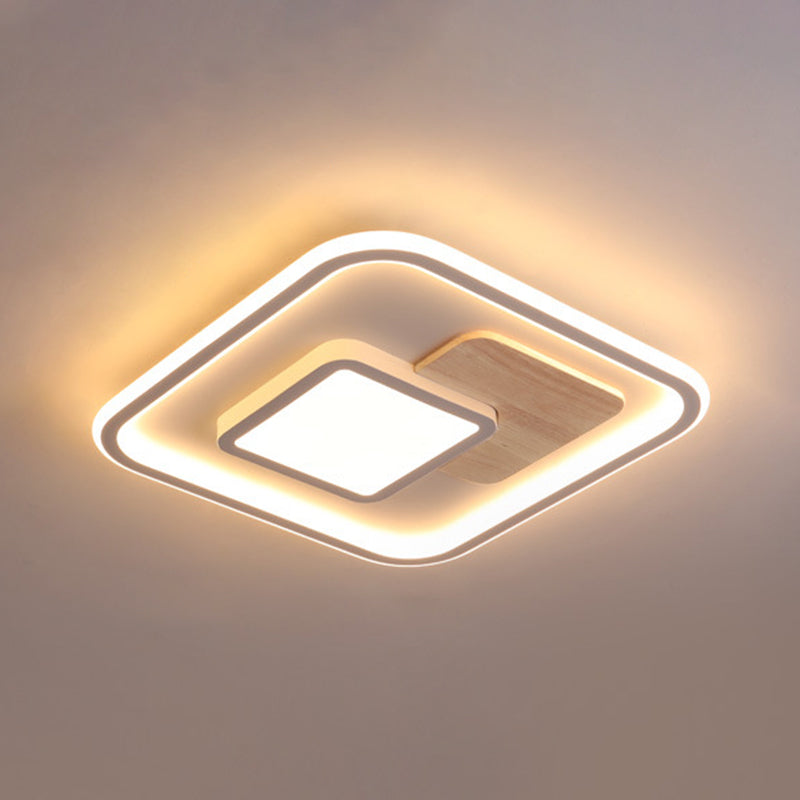 Simple Style Square Flush Mount Light Wood LED Ceiling Light for Bedroom