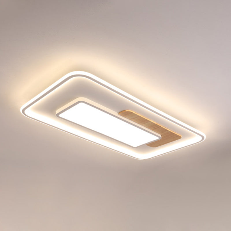 Simple Style Square Flush Mount Light Wood LED Ceiling Light for Bedroom