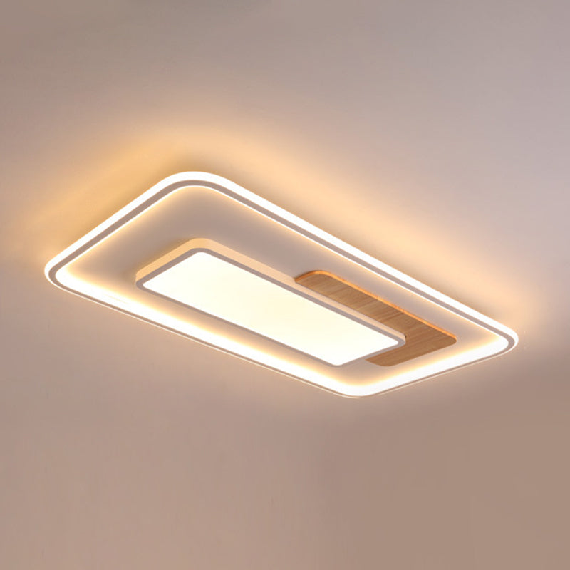 Simple Style Square Flush Mount Light Wood LED Ceiling Light for Bedroom