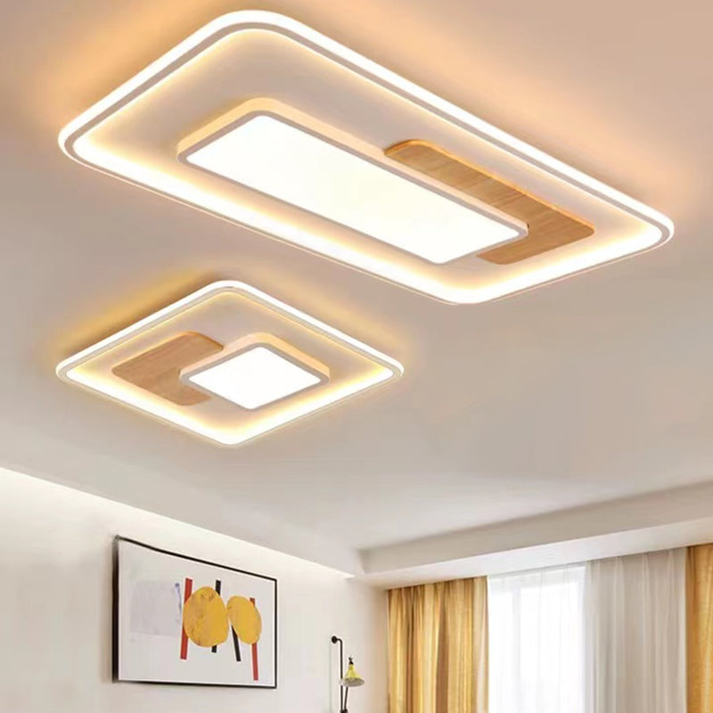 Simple Style Square Flush Mount Light Wood LED Ceiling Light for Bedroom