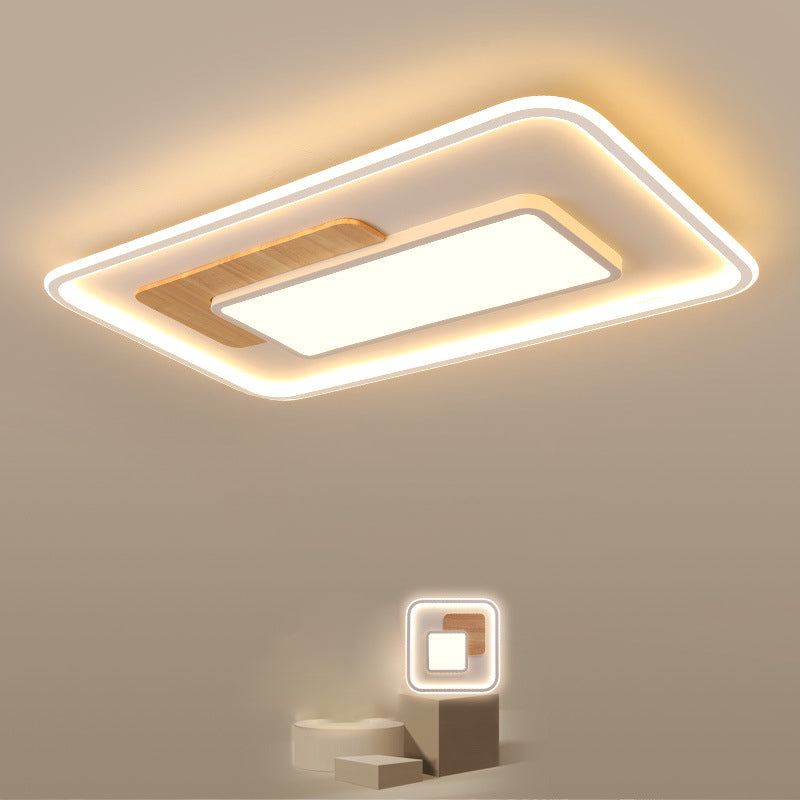 Simple Style Square Flush Mount Light Wood LED Ceiling Light for Bedroom