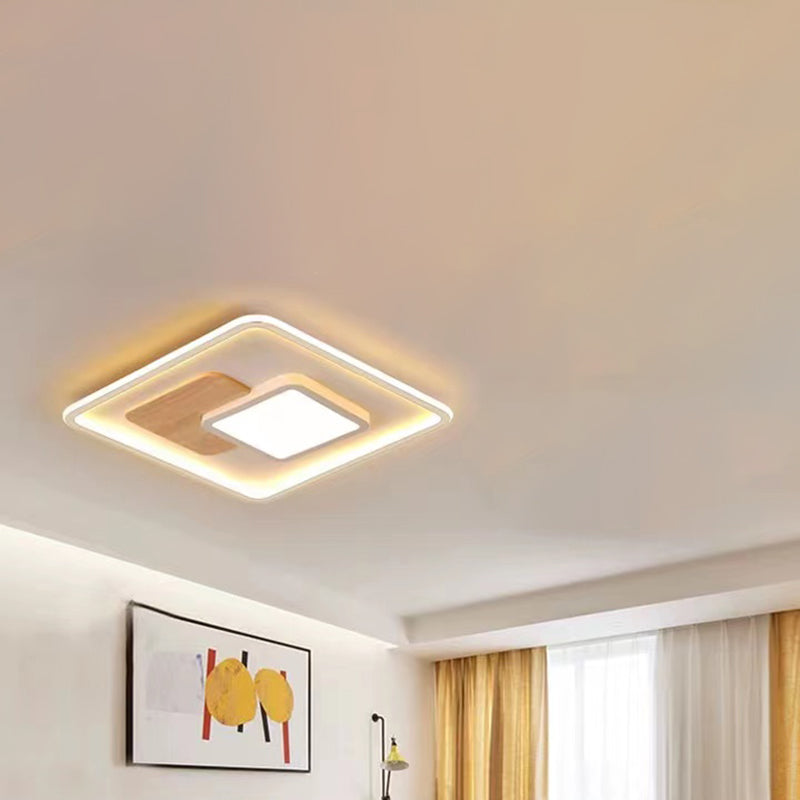 Modern Style Flush Mount Light Wood Rectangular  LED Ceiling Light for Bedroom