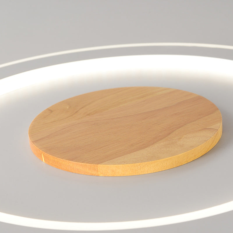 White Circle Flush Light Modern Wood LED Ceiling Light Fixture for Bedroom