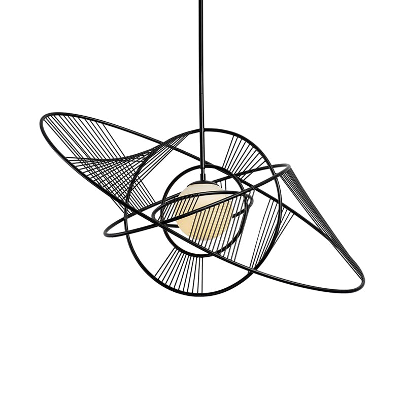 Contemporary Encircled Suspension Light Iron 1-Light Living Room Hanging Lamp Kit in Black