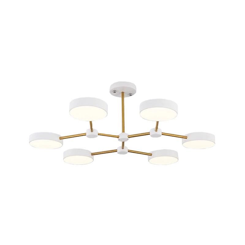 Drum Pendard lustre moderne métallique 6 lumières Branche finale noire / blanc lampe plafond suspendue