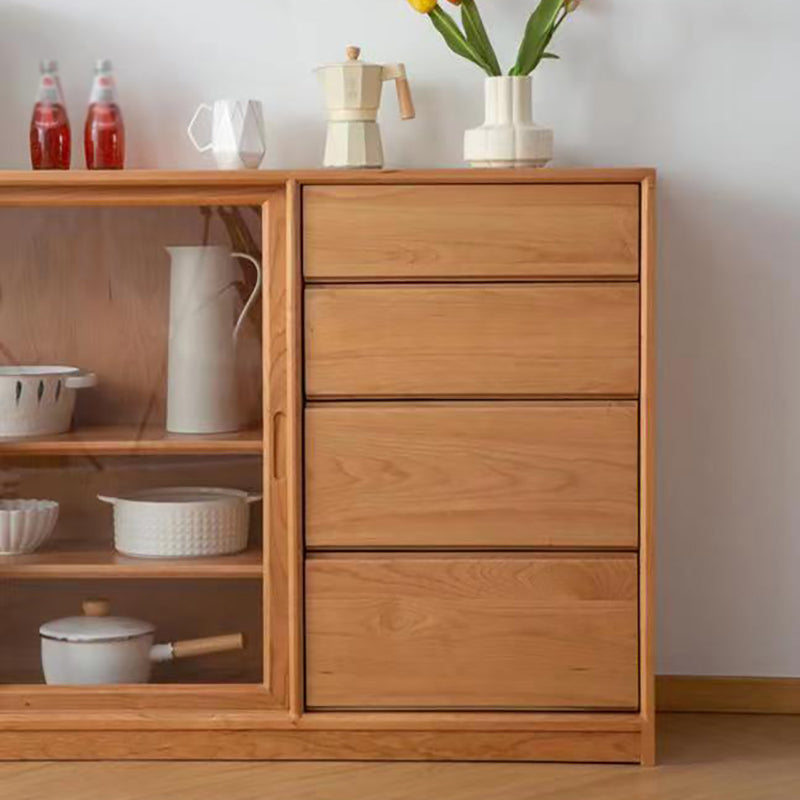 Modern Wood Cupboard 4 Drawers and Sliding Doors Kitchen Sideboard for Dining Room